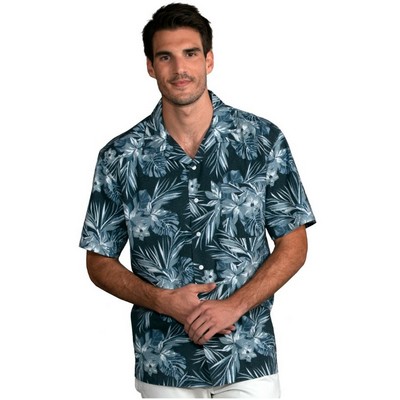 Adult Tropical Print Poplin Camp Shirt - Indigo Breeze