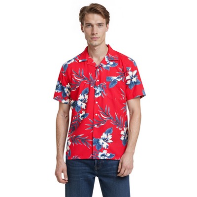 Adult Tropical Print Poplin Camp Shirt - Hibiscus