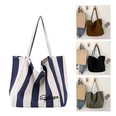 Large Striped Canvas Tote Bag