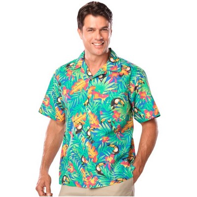 Adult Tropical Print Poplin Camp Shirt - Tucan