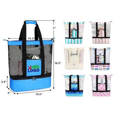 Compartment Insulated Detachable Mesh Beach Cooler Bag
