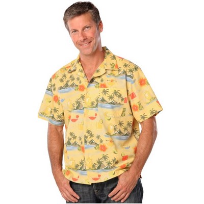 Adult Tropical Print Poplin Camp Shirt - Cocktail
